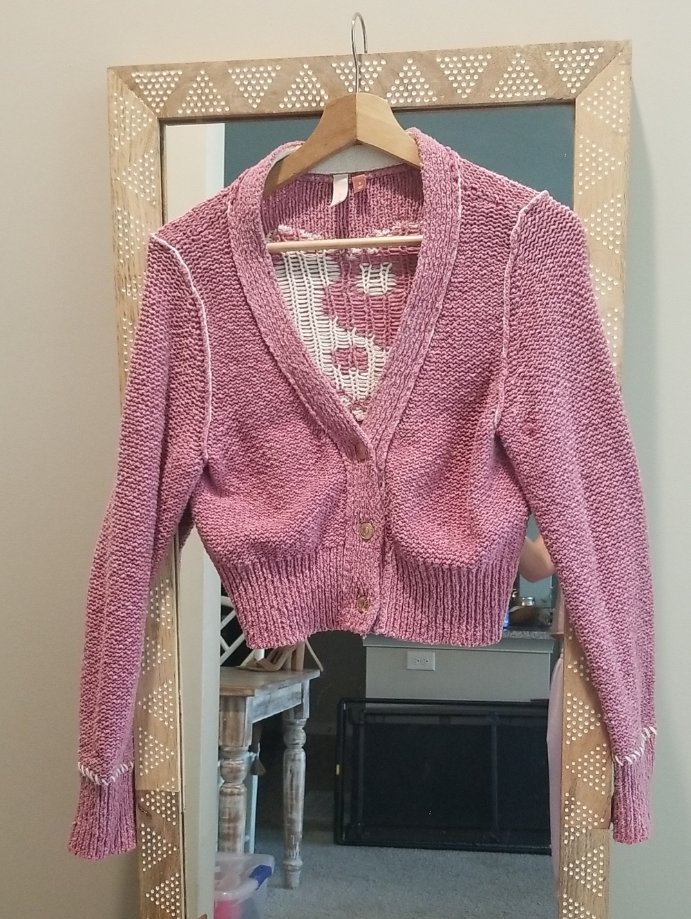Pilcro Cropped V-Neck Button Cardigan - Dusty Rose